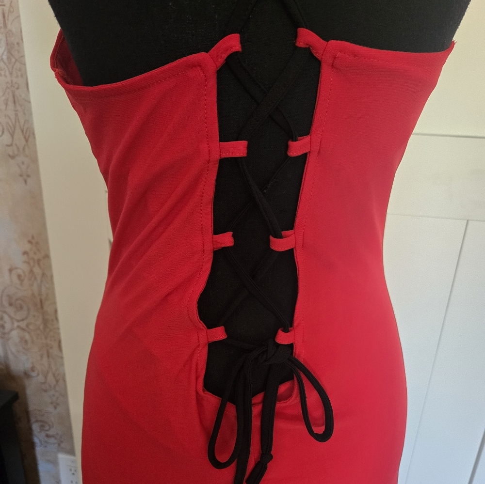 Red and Black Lace Dress 90s Vintage- Medium - Picture 7 of 10